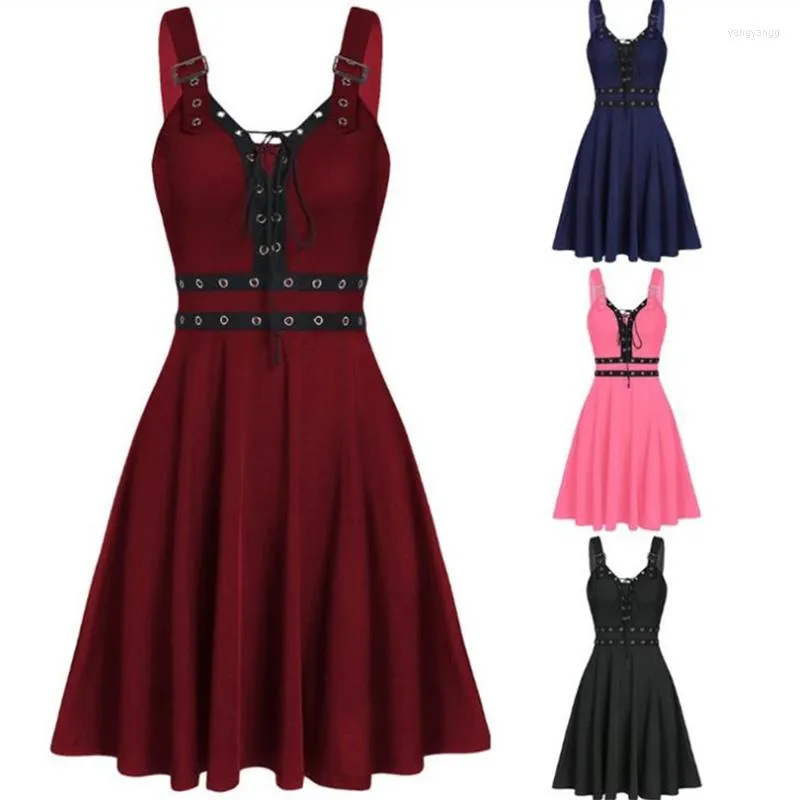 Casual Dresses Gothic Punk Bandage Dress Women Cool Irregular Hem Sleeveless Camisole Sling Mini Strapless Vestidos