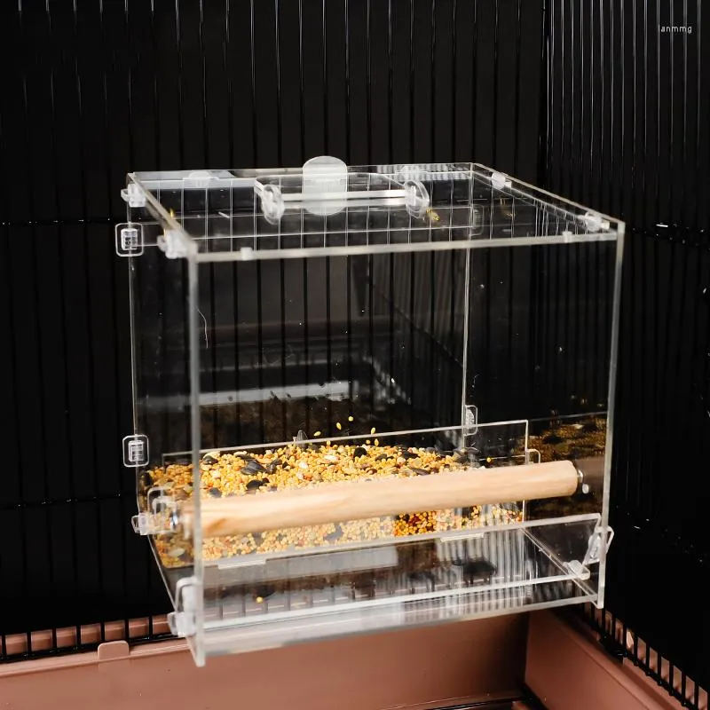 Altre forniture per uccelli Alimentatore in acrilico Scatola per alimenti per pappagalli trasparente Tazza a prova di fuoriuscite Accessori per gabbia automatica