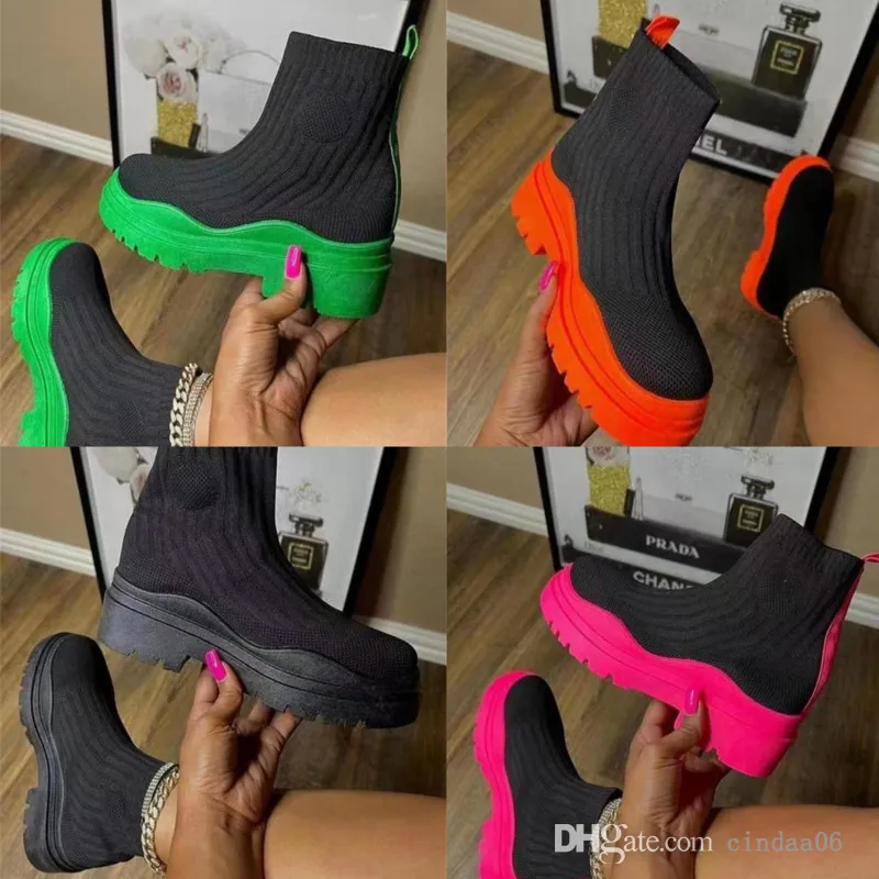 2022 Fall Women Sock Booties مصمم جديد سميث سميك غير رسمي أحذية واحدة منسوجة أحذية غير رسمية مرنة