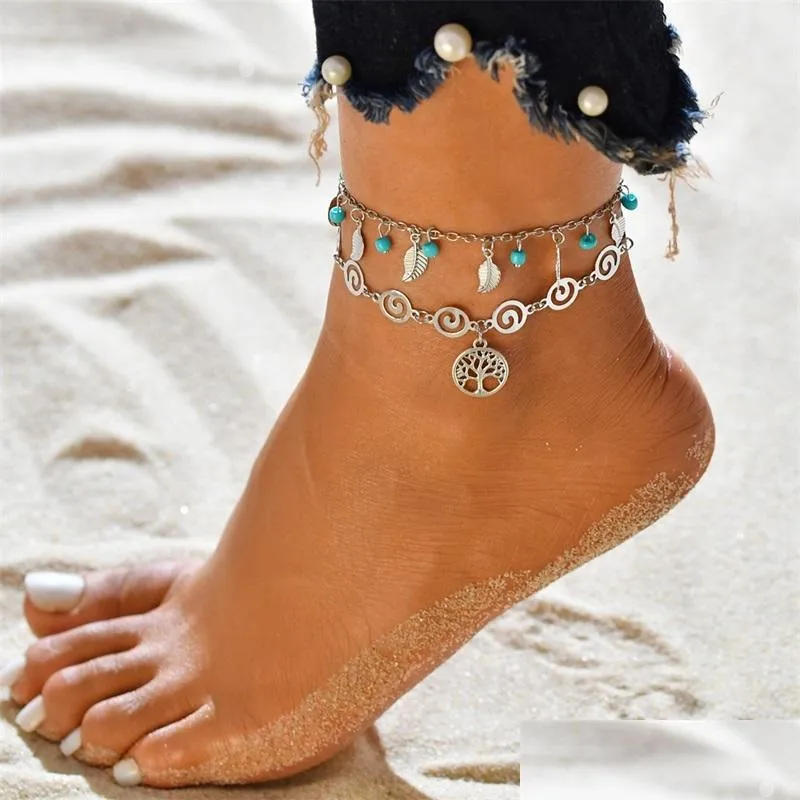 Anklets Leaf Weave Mtilayer Anklet Chains Shell Elephant Mermaid Anklets Foot Armband Summer Beach Women Fashion Jewelry 817 Z2 Drop Dhped