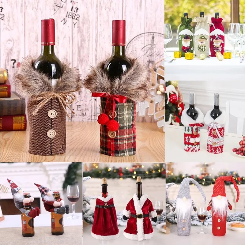 Juldekorationer Fengrise för Home Santa Claus Wine Bottle Cover Snowman Stocking Gift Holders Xmas Navidad Decor År 220914