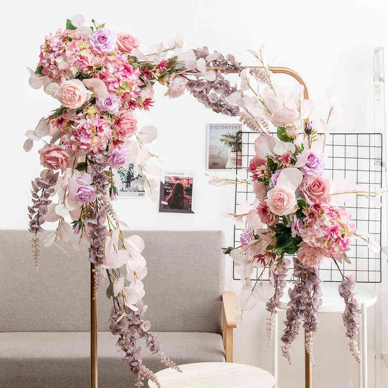 Faux Floral Greenery Розовая роскошная свадьба искусственная цветочная стена