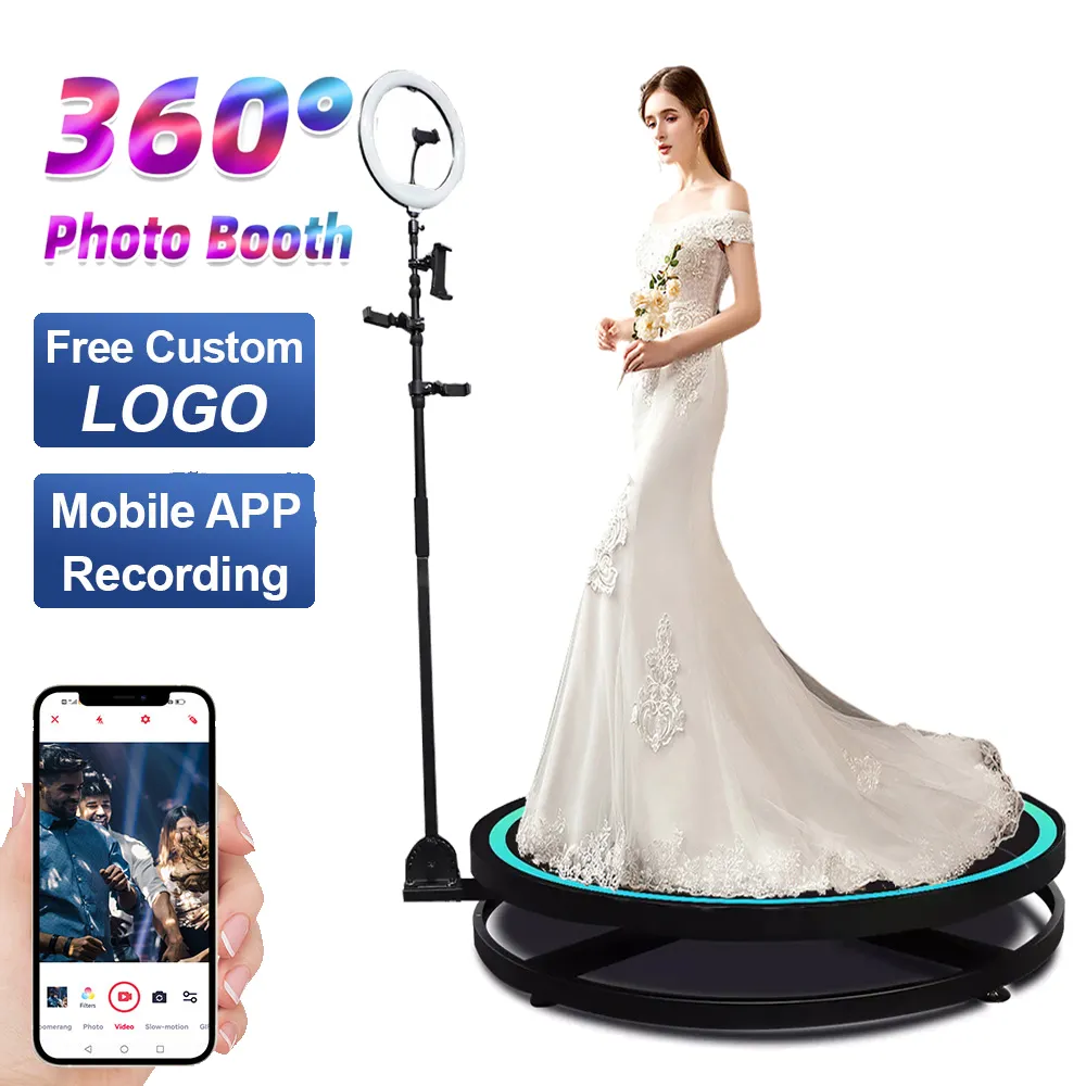 360 Photo Booth Selfie Plataforma con cámara lenta portátil 360 Video Spin  Cámara para fiestas con logotipo gratis