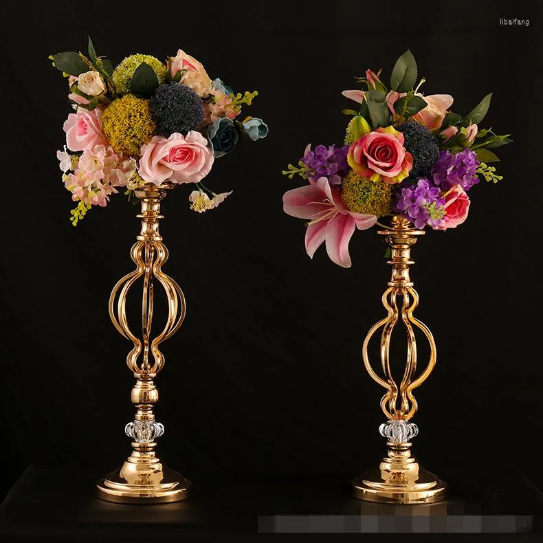 Party Decoration Gold Candle Holders Metal Candlestick Flower Vase Table Centerpiece Event Rack Road Lead Wedding