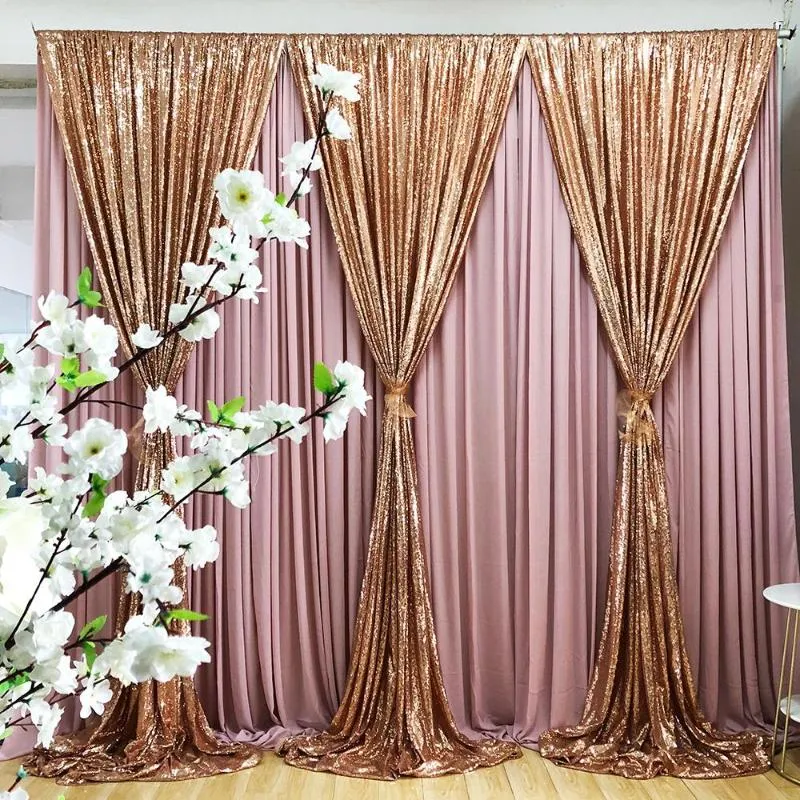 Party-Dekoration, 3 mH x 3 mW, errötender rosa Vorhang, Champagner-Gold, Pailletten-Drapierung, Hochzeitshintergrund