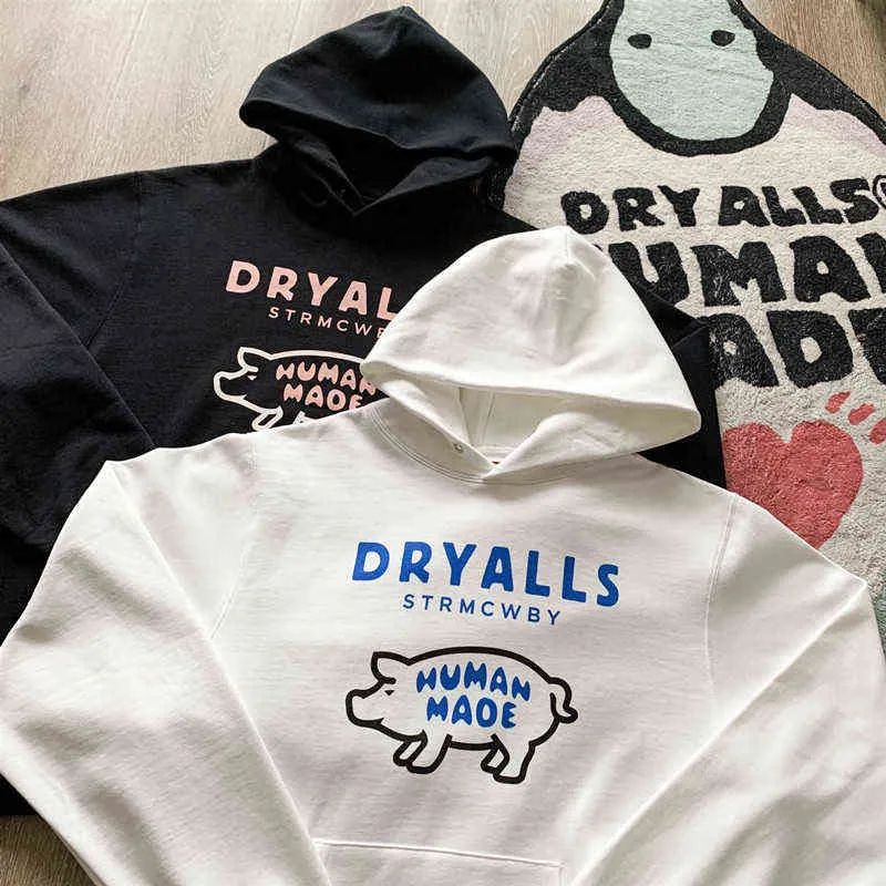 Heren Hoodies Sweatshirts Hoge kwaliteit Pig Dryalls Human Made Fashion Hoodie Men 1 1 Heavy Fabric Unisex Classic Cartoon Human Made Women Sweatshirts G220914