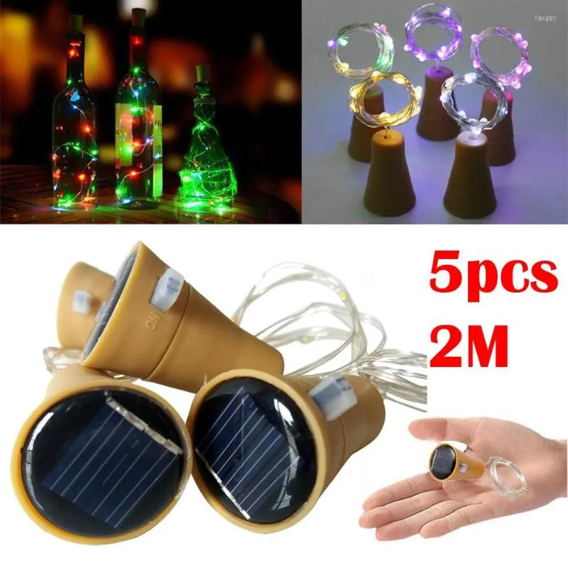 Strings 5PCS 2M Solar Cork Wine Bottle Stopper Copper Wire String Lights Fairy Lamps Outdoor Party Decoration
