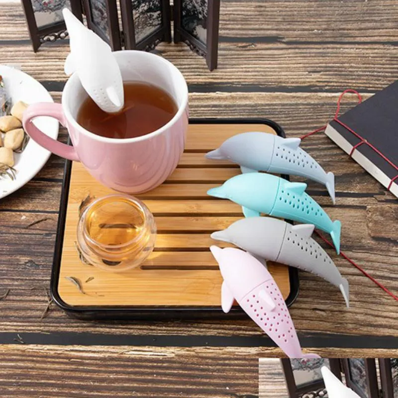 Te Silers Creative Dolphin Tea Infuser TEAPOT FILTER Sile L￤cks￤ker Loose Leaf Animal Siler Coffee Drinkware Kitchen Accessori Dhiho