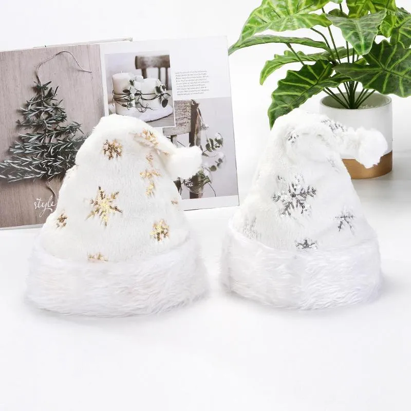 Рождественские украшения белая плюшевая шляпа Золотая серебряная бусин снежинка вышивая взрослые подарки подарки счастливого года