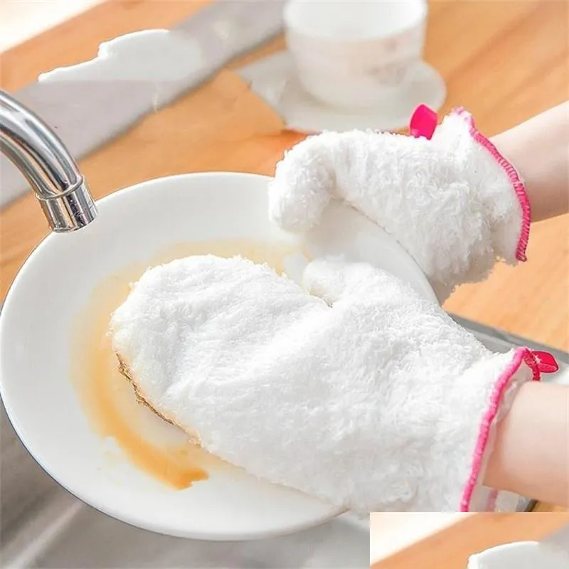 Gants De Nettoyage Blanc Gants En Fibre De Bambou Pour Laver La Vaisselle Cuisine Nettoyage Ménage Durable Réutilisable Drop Delivery 2021 Maison Jardin Dhceb