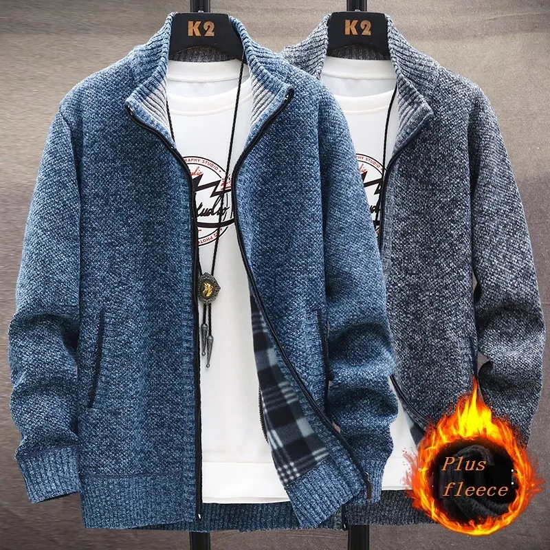 Winter Jackets Fleece Jacket Thick Long Sweater Coats Men's Wool
