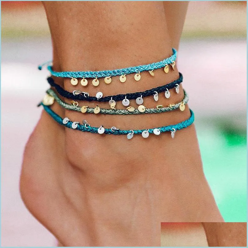 Anklets Colorf Rope Braid vsco Girl Copper Dangle Foot Anklet Barefoot Bransoletka Przyjaźń Karki dla kobiet biżuteria boho plażowa 3569 DH5M1