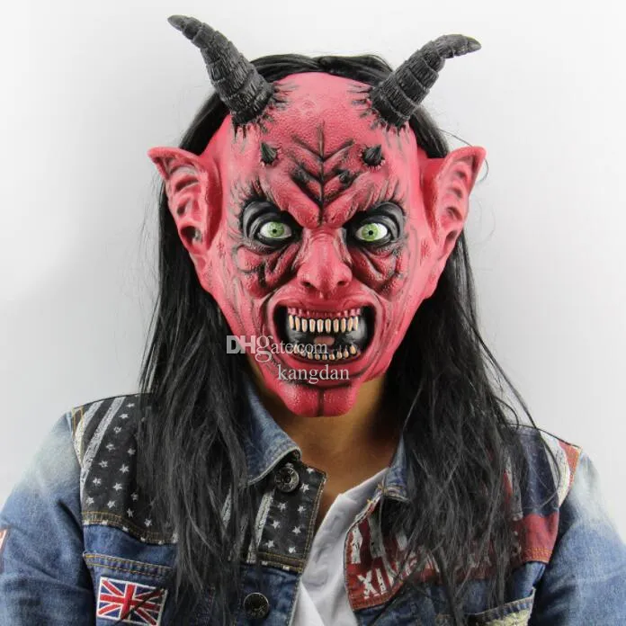 Creepy Mask Halloween Costume Party Props Devil Mask Scary Games Satan Evil Latex Masks With Long Hair Festive Cosplay Prop Decor for Adult Children