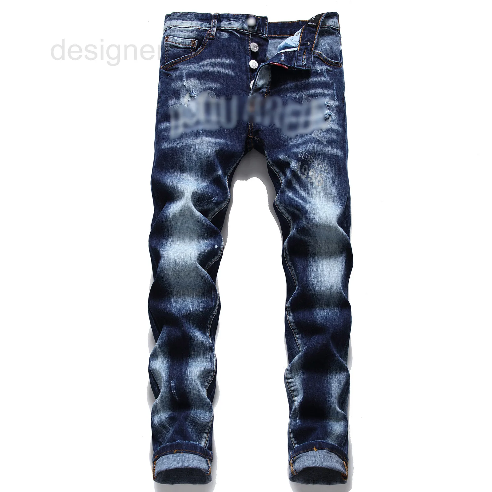 Men's Jeans designer 2022 four seasons hole patch laser burned D2 elastic slim fit small straight tube trendy street style NKX6