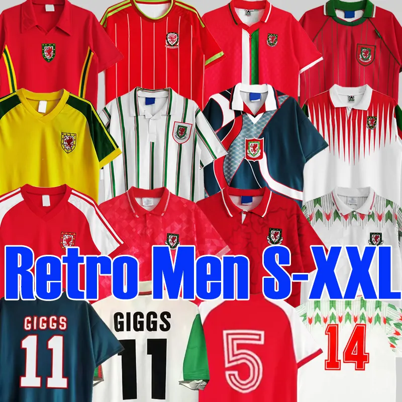 1976 1979 90 92 Wales Retro Soccer Jersey 82 80 2015 16 Giggs Bale Hughes Saunders Home Away Rush Speed ​​Shirt Classic Football Shirt Shirt Shirt Sleeve Men Size S-XXL