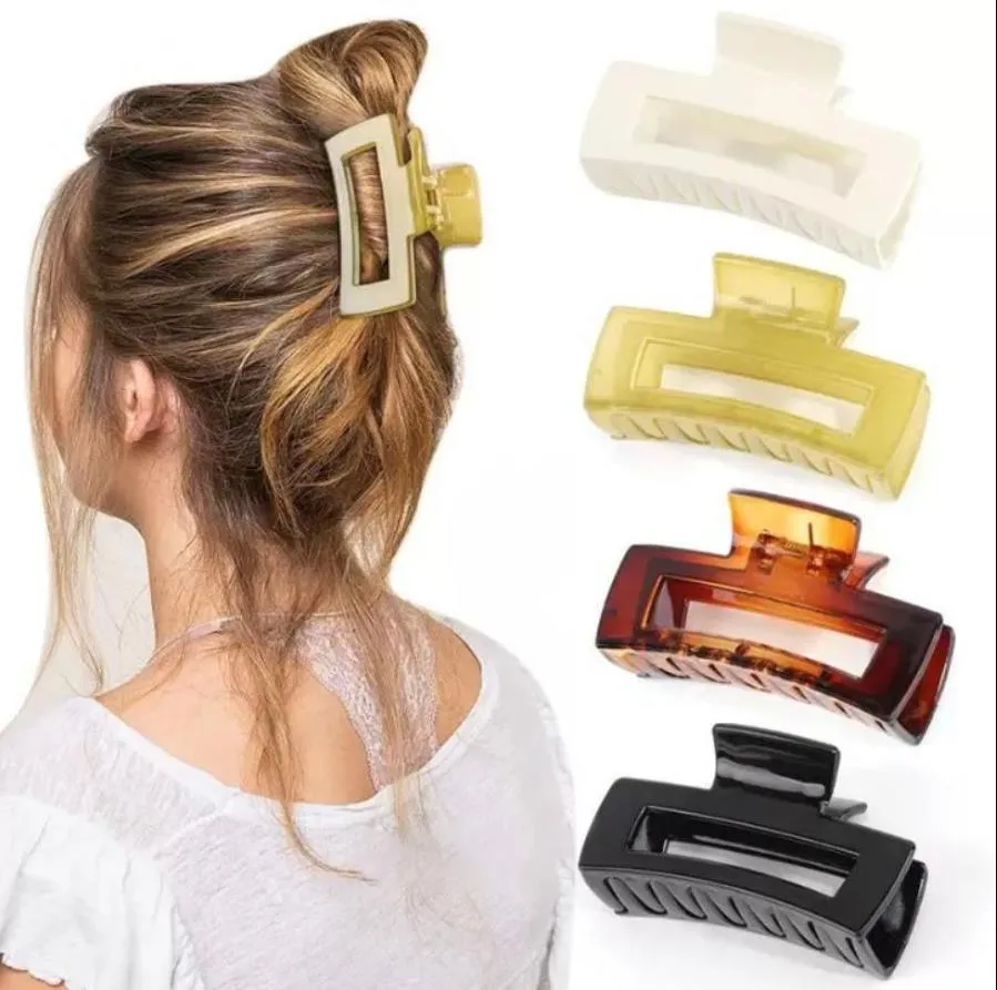 Fashion Party Favor Acrylic Hairs Clips Hairpins Solid Big Hair Claws Elegant Frosted Barrette Headwear Women Girls Hollow Bath Hair FY3865