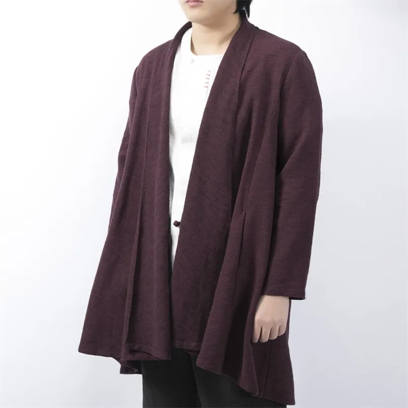 Erkek yünü harmanlar Çin tarzı pamuk ve keten rüzgarlık yağmurluk ceket rüzgar kırıcı Japon kimono ceket erkek pelerin ceketi üst 220915