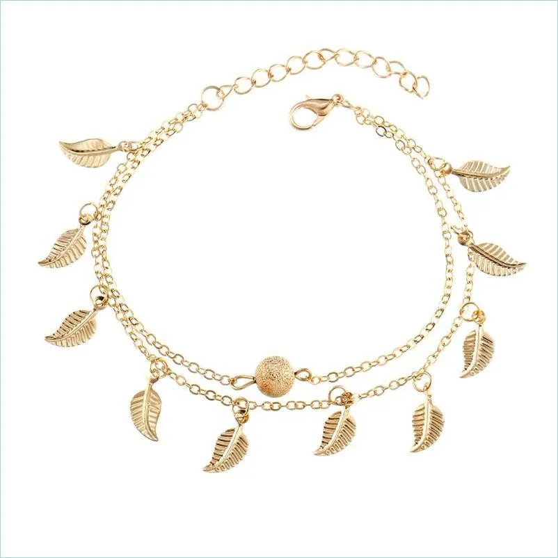 Anklets Women Leaf Charm Anklets Real PoS Chain Bracelet Calslet Fashion 18k Bracelets Gold Foot Jewelry 296 T2 Drop Delivery 2021 Dhsel Dhxca