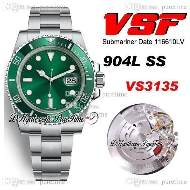 Vsf v3 40mm vs3135 masculino automático assistir cerâmica moldura verde dial 904l Oystersteel Bracelet Super Edition Mesmo cartão de série PureTime B2