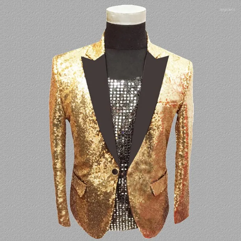 Herrenanzüge Gold Pailletten Blazer Männer Designs Jacke Herren Bühnenkostüme Für Sänger Kleidung Dance Star Stil Kleid Punk Masculino Homme