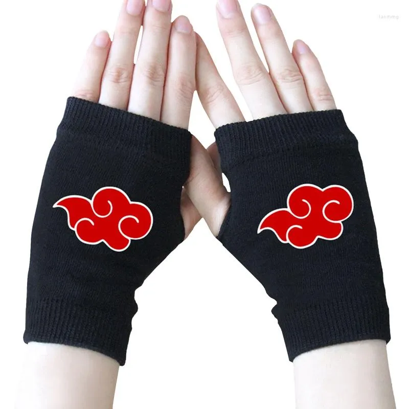 Fournitures de fête Janpanese demi-doigts gants pour femmes hommes Anime Cosplay tricoté coton sans doigts Sharingan rouge nuage Konoha Logo