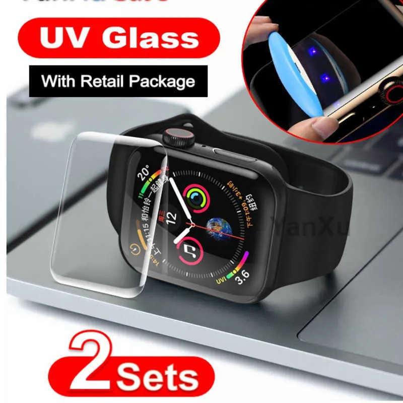 2st UV Glass Screen Protector för Apple Watch Series SE 6 5 4 40mm 44mm 3 2 1 42mm 38mm Liquid Lim Full Cover Film