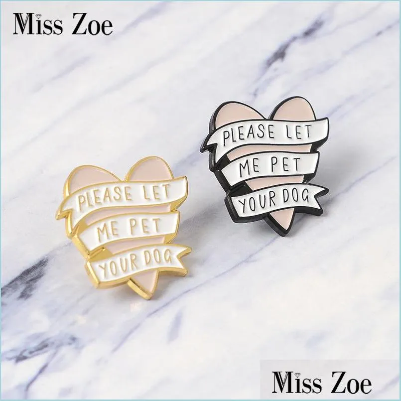 Pinnen broches roze hart banner email pins goud zwarte huisdier hond gerelateerde broche cadeau