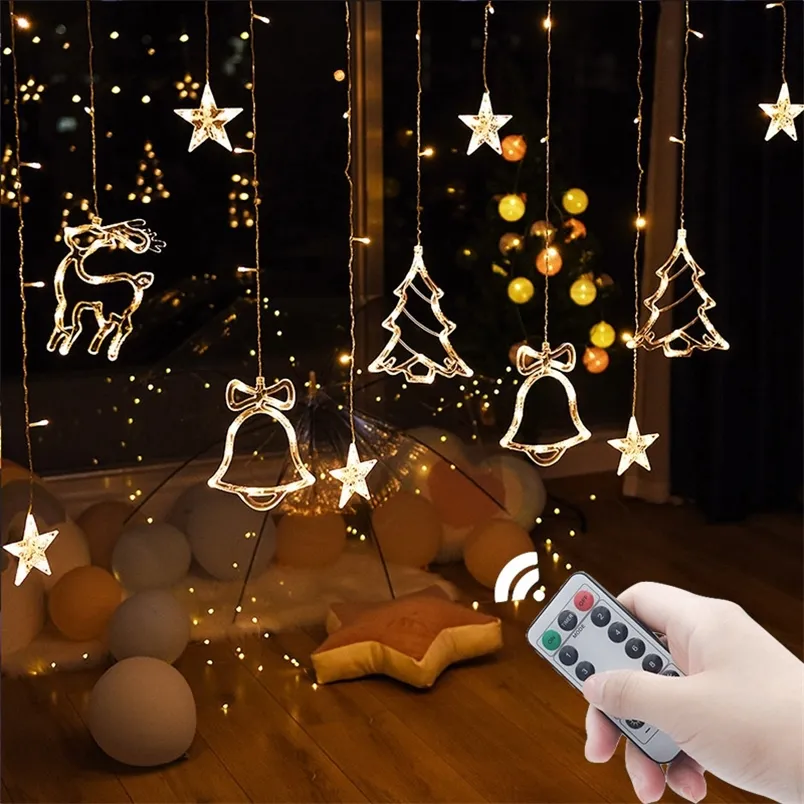 Décorations de Noël LED Star Lampe Rideau Guirlande Fée Guirlandes Décoration De Noël En Plein Air Pour La Fête De Mariage De Vacances 2023 Année Décor 220916