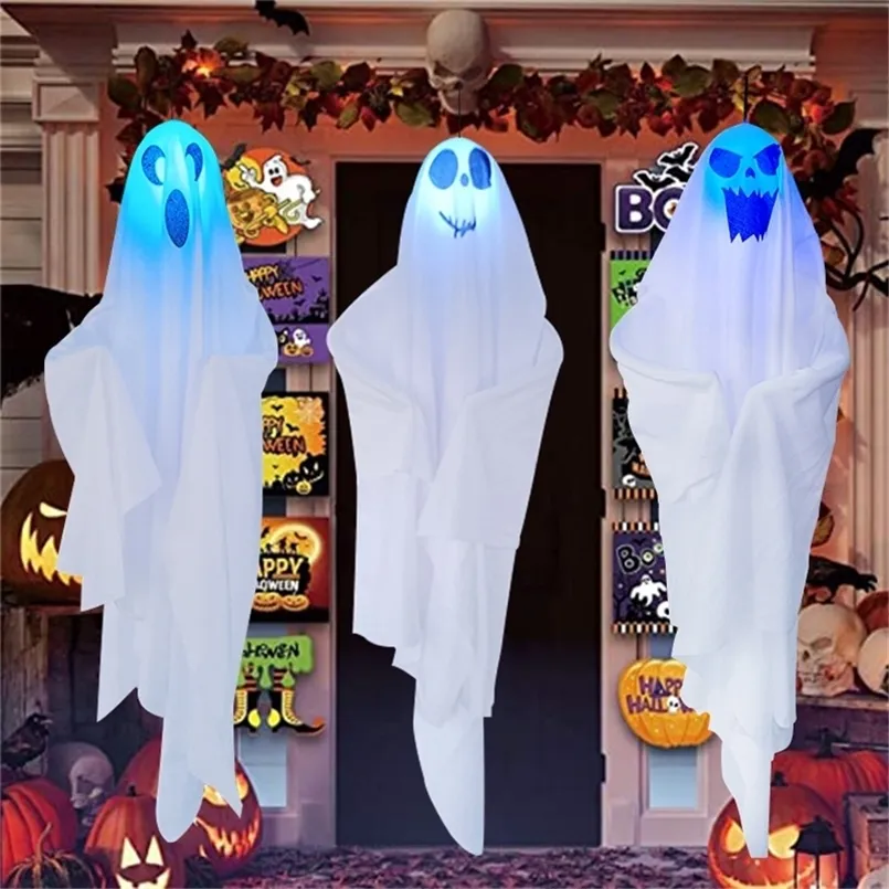 Decoración de fiesta Fantasma de Halloween Colgando Fantasma Patio Decoración de terror Colgante Diseño de lugar Props Puerta de fantasma blanco Colgante tres paquetes 220915