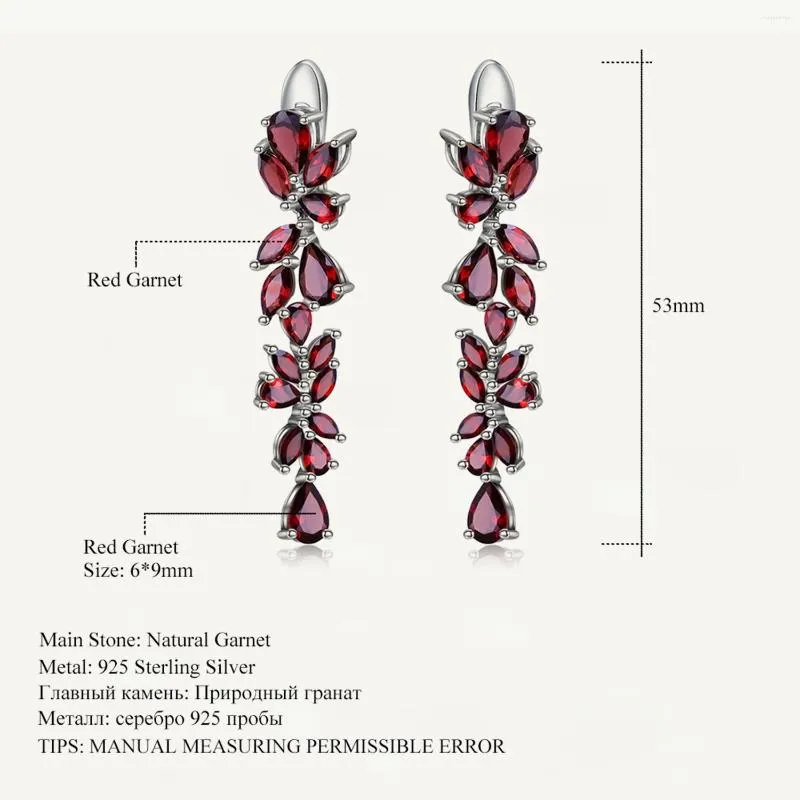 Dingle örhängen Gem's Ballet 20.35CT Natural Red Garnet 925 Sterling Sliver lämnar Elegant droppe för kvinnors engagemangsmycken