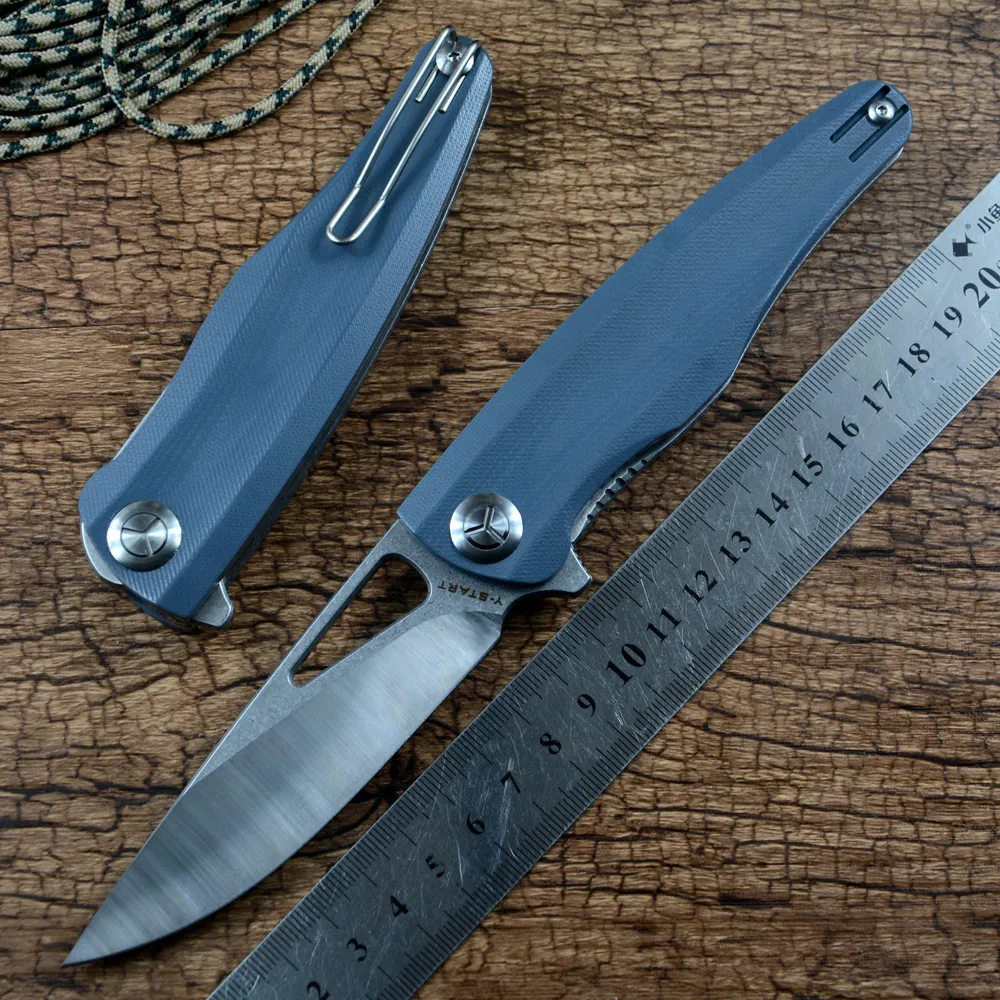 Y-START Coltello chiudibile Caccia D2 Lama Stonewashed Cuscinetto a sfere Rondella Fast Open G10 Maniglia Coltelli tascabili EDC per esterni progettati da David Chen LK5031