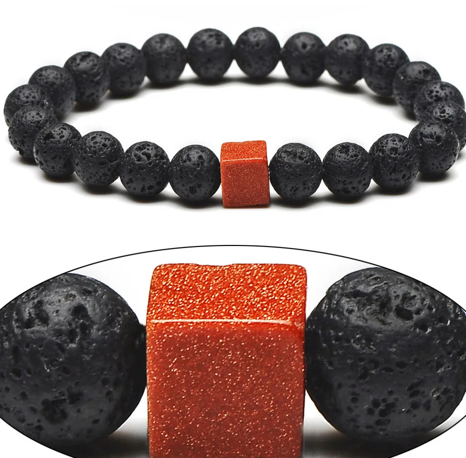 Natural Lava Stone Handgjorda p￤rlstr￤ngar Charm Armband Yoga Elastiska Bangle Jewelry for Women Men