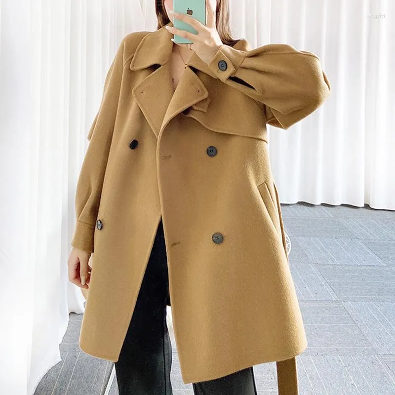 Women's Wool Autumn And Winter Woolen Overcoat Women X-Long Loos Double Sided Coat