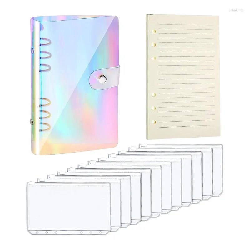 Embrulhado de presente A6 Clear Soft PVC Notebook Planejador de capa de folhas de 6 anel de folha solta Sistema de envelope de dinheiro com 12pcs