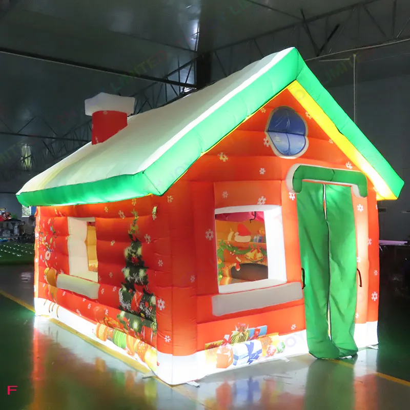 Buitenactiviteiten 4x3m opblaasbare Santa's Grotto Blow Up Christmas House met LED -licht voor vakantie Xmas Decoratie