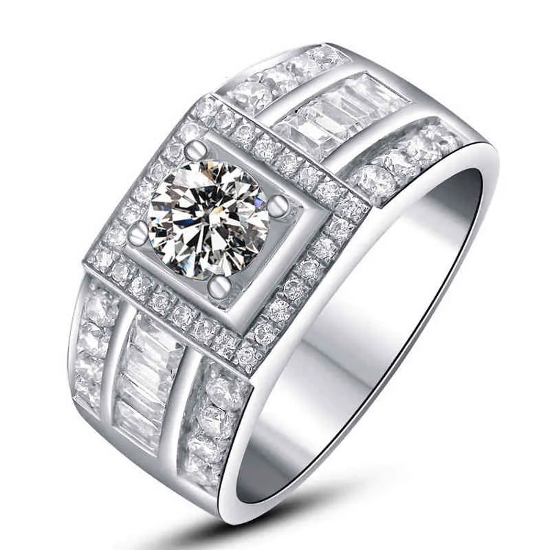 Véritables anneaux de mariage en argent sterling 925 massif pour hommes bijoux de bague en diamant de coupe ronde de luxe