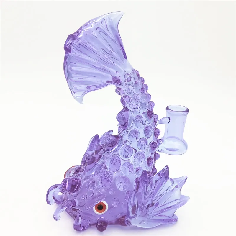 Verre Bong Dab Rig Narguilé Forme De Poisson-chat 14.4MM Femelle Joint Violet Mini Bubbler Perc Cadeau CCG Ashcatcher Pour Fumer Quartz Banger Craftbong