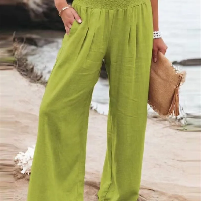 Calças femininas Capris YTimoky Pants for Women Vintage Streetwear Neon Green Wide Legro