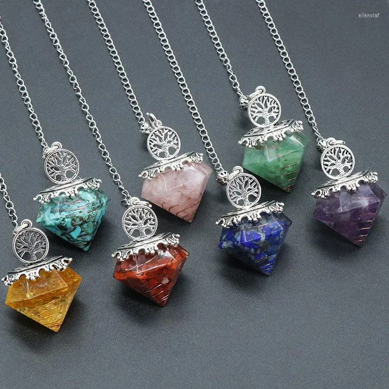 Pendant Necklaces Chakra Natural Chips Crystal Orgone Pendulum For Dowsing Wicca Pyramid Pointed Energy Quartz Spiritual Orgonite Pendulo