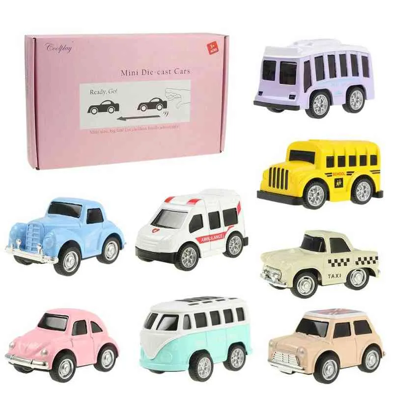 s Coolplay Cute Mini Diecast Pull Back Vehicles Model Toy Metal Lovely Colorful Taxi Bus Toys Alloy Car For Kids Gift 0915