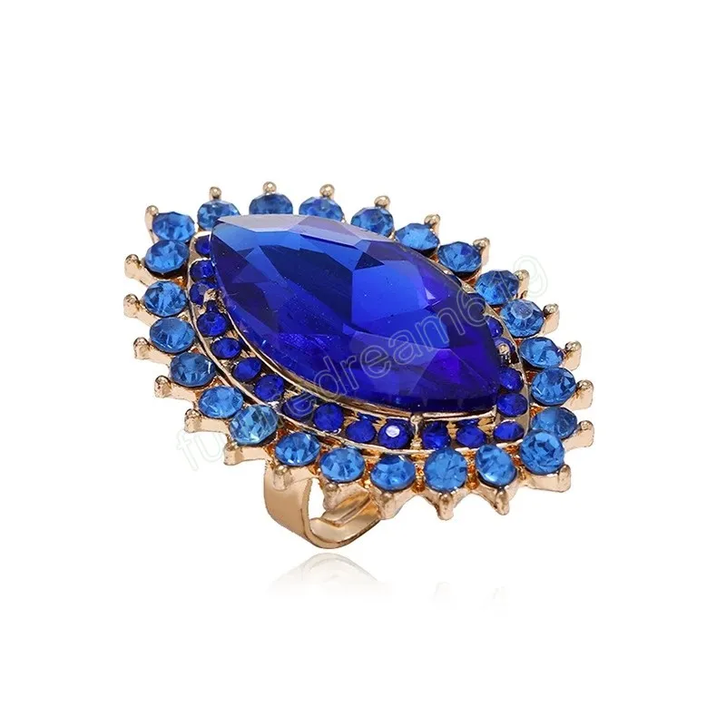 خاتم قطرة المياه الفاخرة للنساء من سبيكة عرقية تركية كبيرة الزركون قابلة للتعديل مجوهرات الزفاف