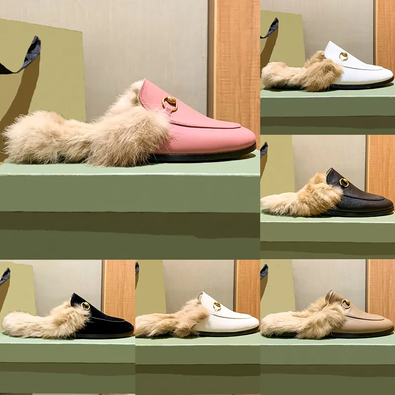 Fashion Slipper Princetown broderad h￤stbitbit Slide Mules ull tofflor kvinnor skor svart vit l￤der blomma broderad beige ebenholts canvas designer sandal