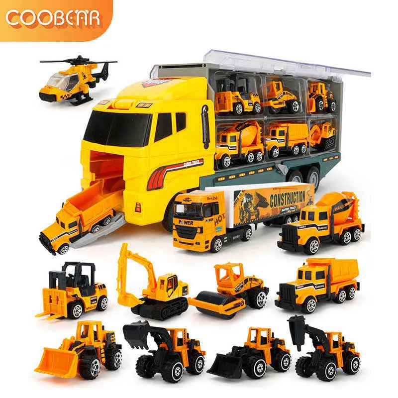 S Büyük Taşıma Oyuncakları Konteyner Rier Truck Araçları 6 PCS Mini Alaşım Diecast Mühendislik Araba Model Hediyeler Çocuklar İçin Erkekler 0915