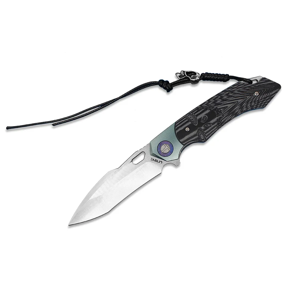 Oferta especial de rodamiento de bolas de alta gama cuchillo plegable D2 Satin Point Blade TC4 Aleación de titanio con Mango G10 Cuchillos de bolsillo EDC R9815 R9815