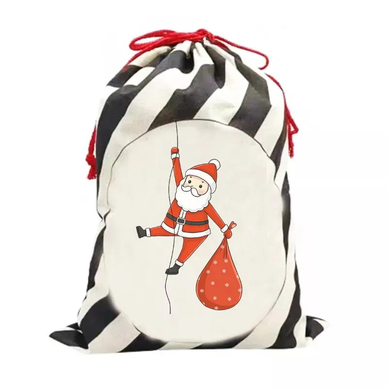 Sublimation Santa Sacks Linen Stripe Drawstring Bag Christmas Decorations Blank Heat Transfer DIY Gift Sugar Bags Pocket