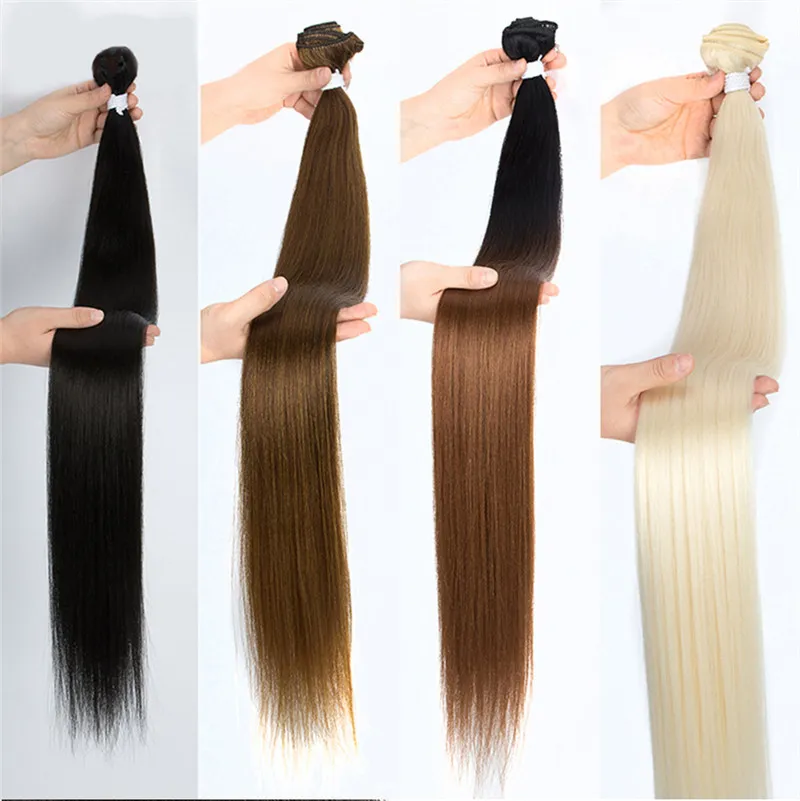 Synthetic Hair Wefts Bundles Natural Straight Long Soft Colored Hair Extensions For woman