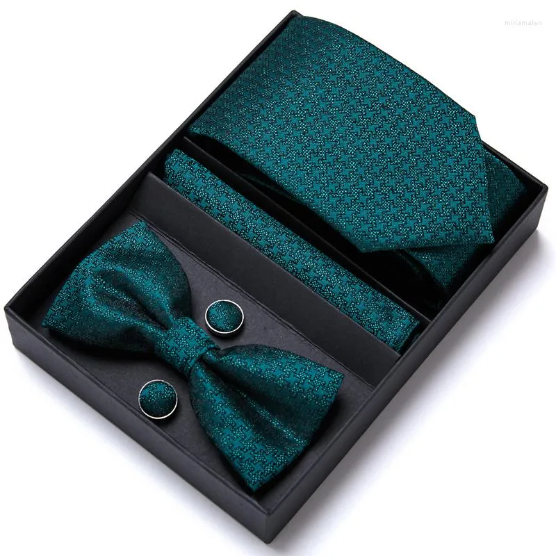 Bow slipsar h￶gkvalitativ klassisk slips bowtie hanky manschettknappar upps￤ttning f￶r m￤n silkes solid gr￶n slips kostym accessorie semester g￥va droppe