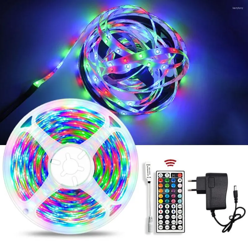 Strips 12V 2835 LED -lichtstrook RGB -tape 5m 10m 15m IR 44 Key met stroomverlichting voor kamer -tv -decoratie Decor Kerstmis