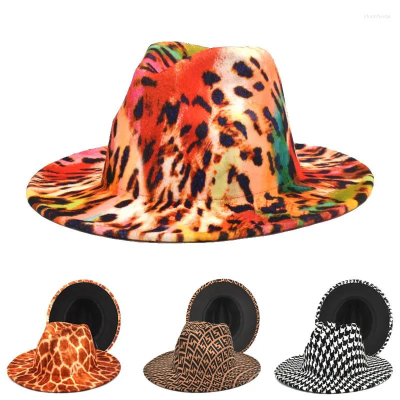 Berets Fedora Hats Women Men Trilby Caps Wool Fedoras Leopard Tiger Print Warm Jazz Hat Lady Cap