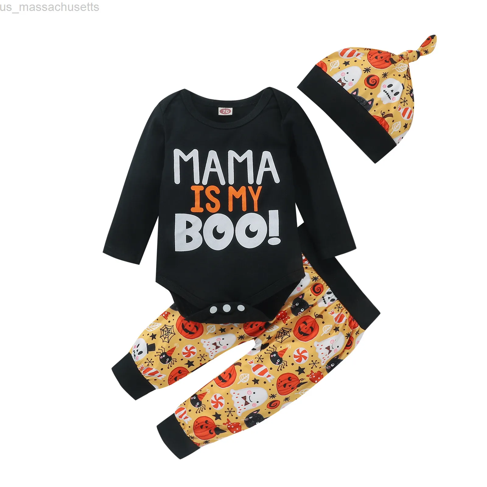 Occasions spéciales Citgeett Automne Halloween Infant Bébés Filles Garçons 2 Pcs Tenues À Manches Longues Lettre Imprimer Barboteuse Citrouille Pantalon Top Noeud Chapeau Ensemble L220915